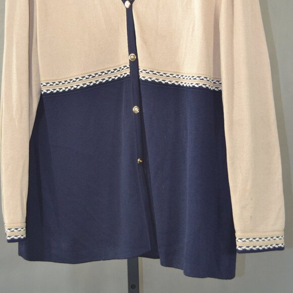 ST John Collection By Marie Gray Navy Blue and Tan Sweater size 16 - Picture 8 of 9